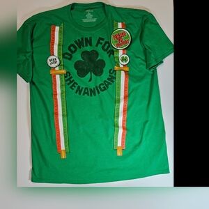 St Patricks Day T-Shirt Mens XL Green Shamrock Irish Flag Graphic